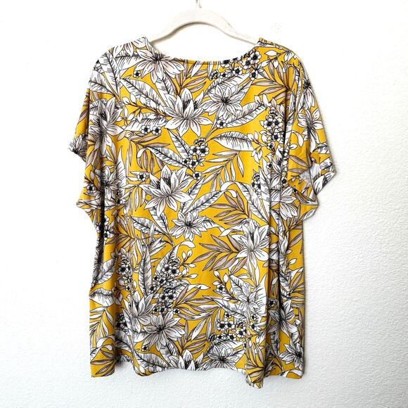 [J. Jill] Yellow Floral Luxe Supima V-Neck Easy Tee Short Sleeve T-Shirt Size XL - Picture 2 of 10